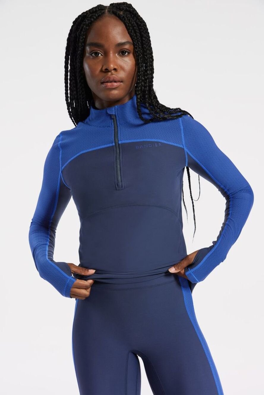 Bandier Pro Fleece Quarter zip blue long sleeve top size 2XL